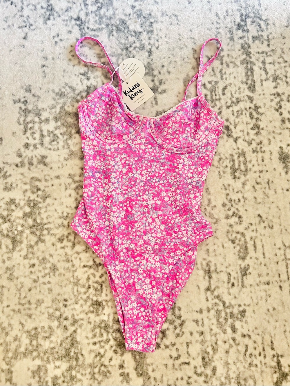 Kulani Kinis Pink Ditsy Floral One-Piece Swimsuit S NWT - Picture 2 of 4
